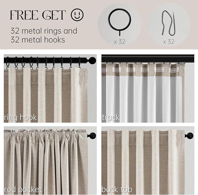 Topfinel 95 Inches Long Blackout Natural Linen Curtains - Image 4