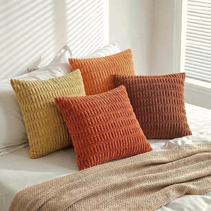 Fancy Homi Set of 4 Burnt Orange Fall Decorative Throw Pillow Covers 20x20 Inch - Image 7