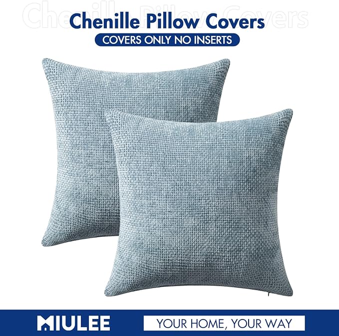 MIULEE Pack of 2 Lumbar Couch Throw Pillow Covers 20x12 Inch Coastal Smoke Blue - Image 7