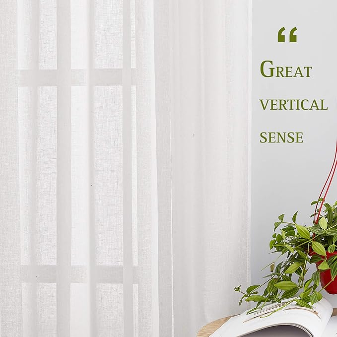NICETOWN Privacy White Sheer Linen Curtains 96" L, Grommet Semi Sheer Linen - Image 5