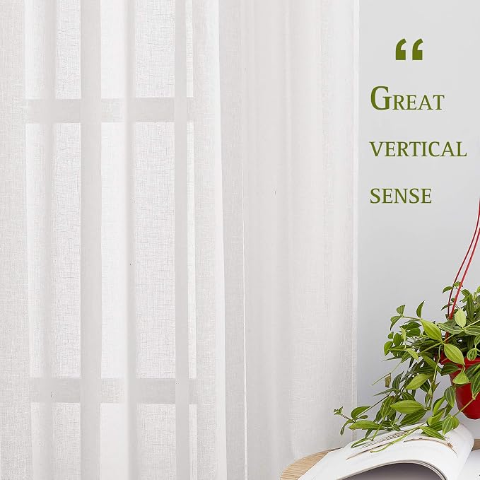 NICETOWN White Linen Sheer 90 inch Curtains, Privacy Chic Linen Blend Window - Image 5