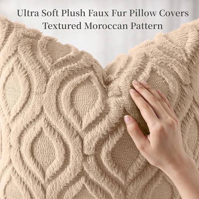 decorUhome Throw Pillow Covers 24x24 Inch Set of 2, Soft Plush Faux Wool Light - Image 6