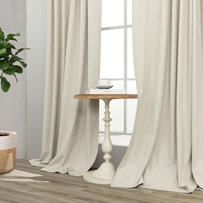 Linen Textured Boho 100% Blackout Small Window Curtains 45 inch Length 2 Panels - Image 8