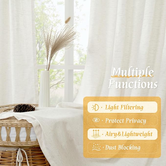 LAMIT Faux Linen Curtains 63 inches Long - Image 9