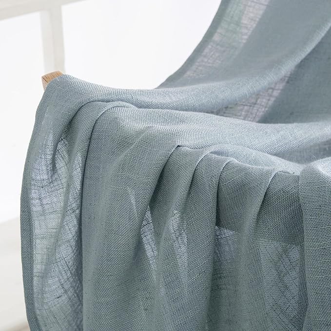 MIULEE Dusty Blue Linen Curtains 90 Inch Long 2 Panels - Image 4