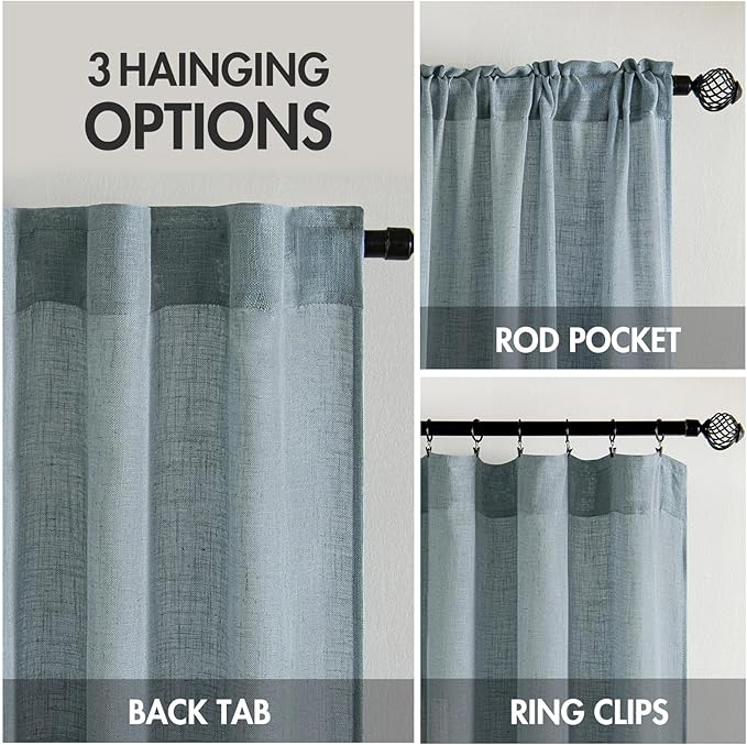 MIULEE Dusty Blue Linen Curtains 108 Inches Long 2 Panels - Image 2