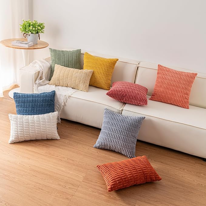 Corduroy Decorative Throw Pillow Covers 14x36 Inch Soft Striped Pillow Covers - Image 5