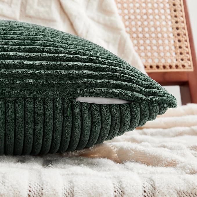 Fancy Homi Set of 2 Dark Green Decorative Throw Pillow Covers 22x22 Inch - Image 3