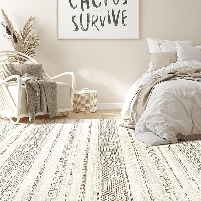 Nakagishi 9x12 Area Rug Living Room: Washable Boho Large Neutral Modern Soft - Image 6