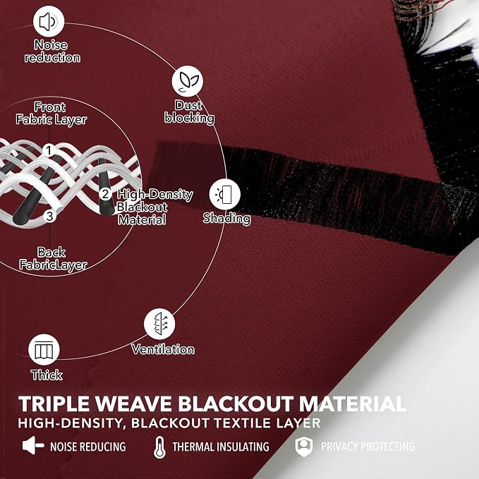Deconovo Rod Pocket and Back Tab Curtains Solid Thermal Insulated Blackout - Image 3