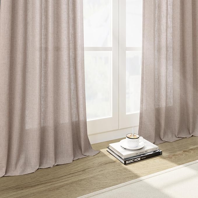 Oatmeal Linen Curtains 108 Inches Long 2 Panels Set - Image 6