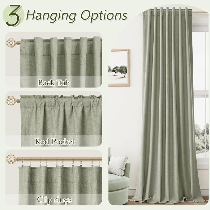 Sage Green 100% Blackout Linen Curtains 144 Inch Length 2 Panels Set - Image 5