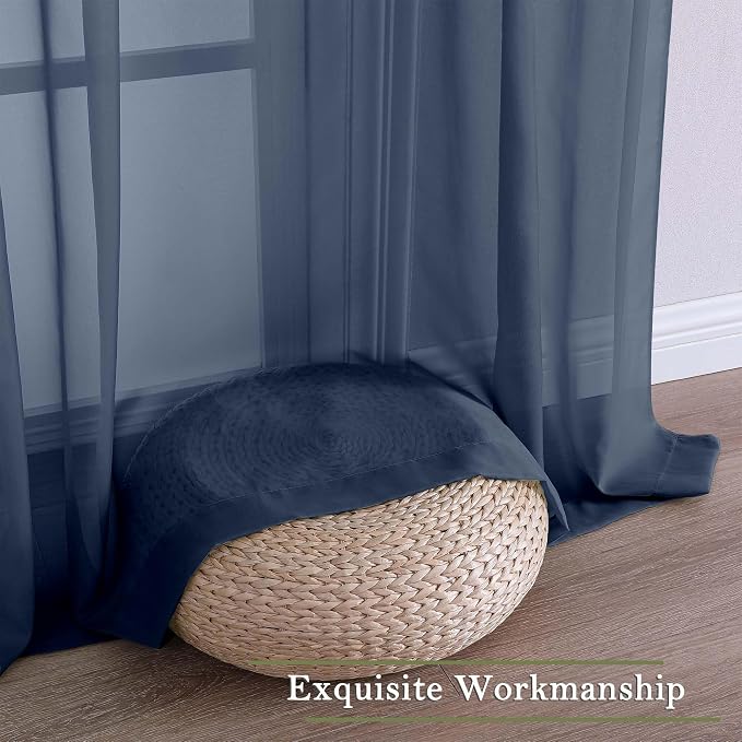 Lecloud Navy Blue Sheer Curtains 120 Inches Long 2 Pcs, Solid Voile Light - Image 7