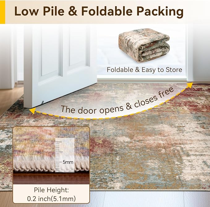 Washable Area Rugs Square 10ft Non-Slip Modern Abstract Soft - Image 4