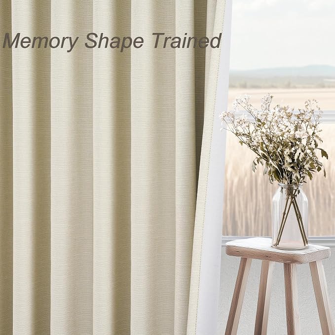 Cream Extra Long 132 Inch 100% Blackout Curtains - Image 4
