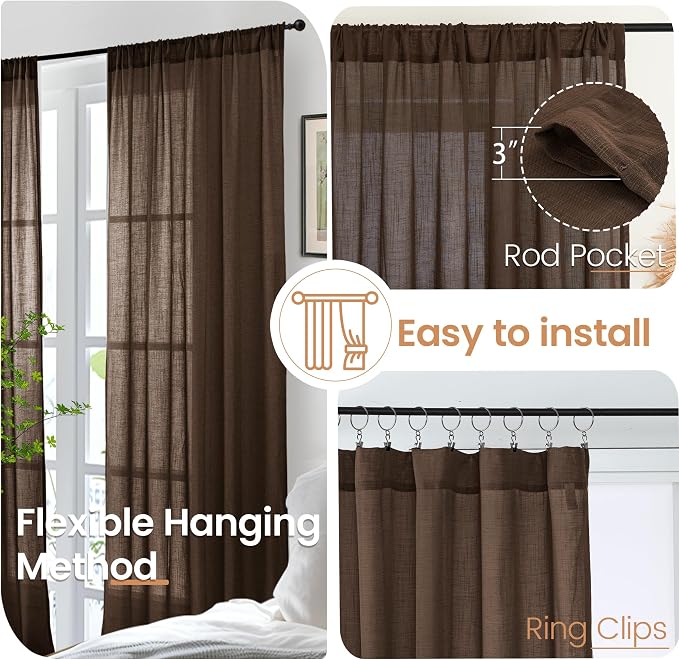 BGment Brown Linen Curtains 84 Inch Length 2 Panels - Image 6