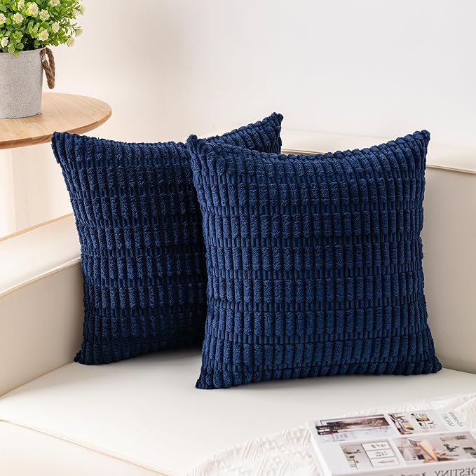 Pack of 2 Corduroy Decorative Throw Pillow Covers 18x18 InchSoft Boho Striped by Unknown