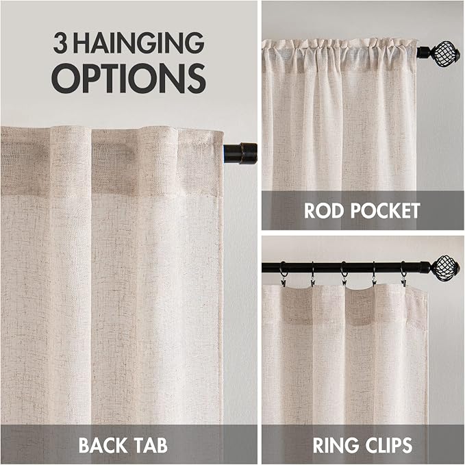 MIULEE Natural White Linen Curtains 72 Inch Length - Image 3