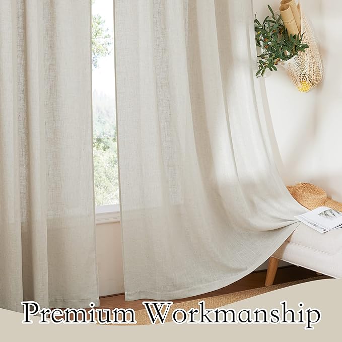 RYB HOME Semi Sheer Curtains for Sliding Glass Door, Linen Texture Farmhouse - Image 4
