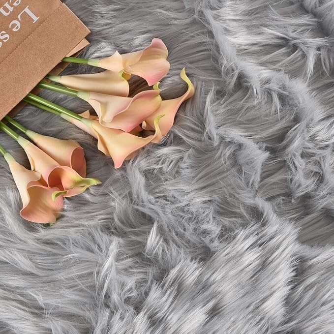 Latepis 12x12 Carpet Grey Faux Fur Rug - Image 7