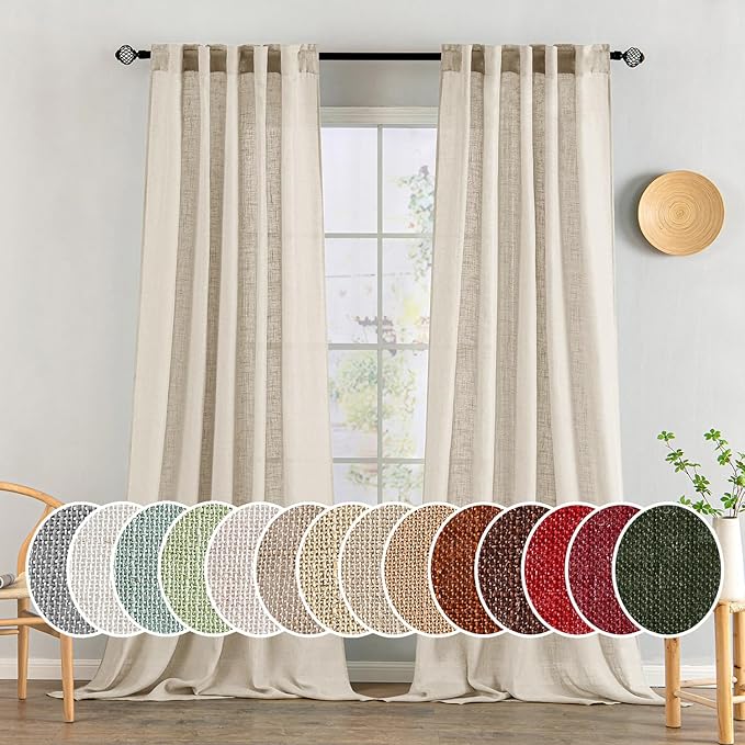 MIULEE Beige Linen Curtains 96 Inches Long 2 Panels by MIULEE