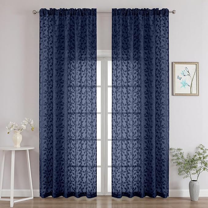 Chyhomenyc Navy Blue Sheer Curtains 96 Inch Length 2 Panels Set, Light by Chyhomenyc