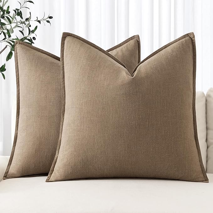 MIULEE Decorative Linen Euro Sham Pillow Covers 26x26 Khaki Boho Farmhouse by MIULEE