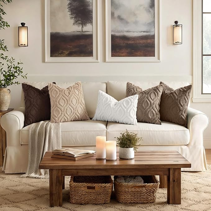 decorUhome Throw Pillow Covers 12x20 Inch Set of 2, Soft Plush Faux Wool Brown - Image 3
