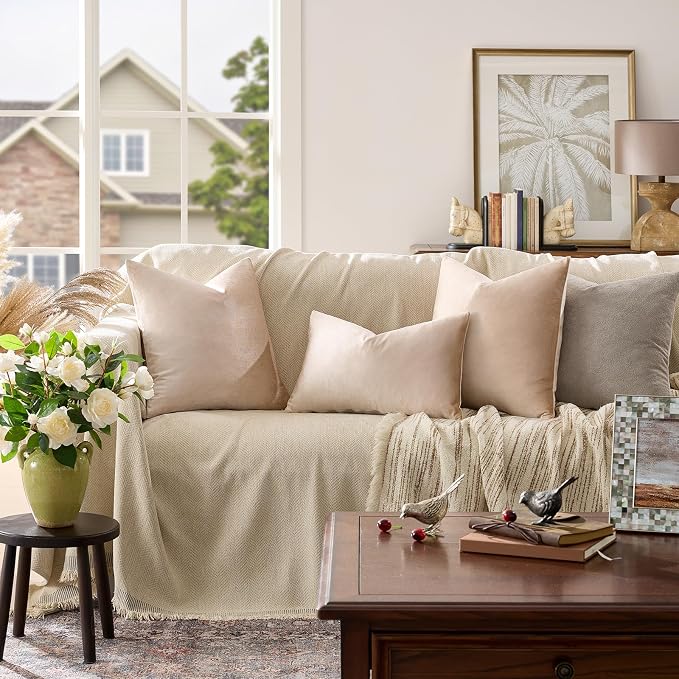 GIGIZAZA 16x16 Beige Pillow Covers: Pack of 2 Champagne Vintage Throw Pillows - Image 2