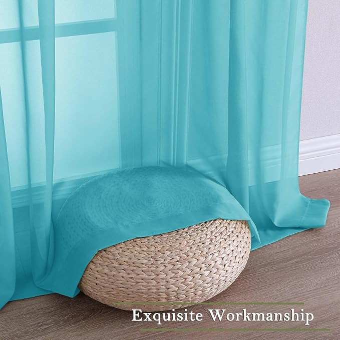 Lecloud Turquoise Sheer Curtains 63 Inch Length 2 Panels, Voile Light Filtering - Image 9