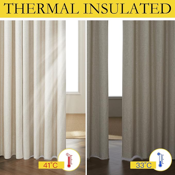 NICETOWN Natural Linen Complete Blackout Curtains 54 inches - Image 5