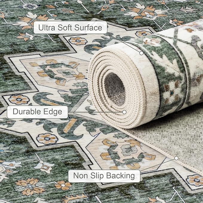 Area Rugs 10x12 Living Room Rug: Washable Rug Soft Vintage Boho Medallion - Image 7