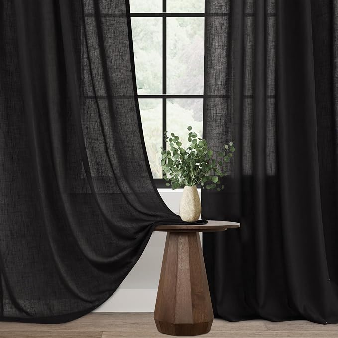 Black Linen Curtains 132 inches Long - Image 4
