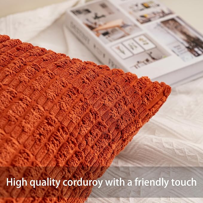 Pack of 2 Corduroy Decorative Throw Pillow Covers 24x24 InchSoft Striped Pillow - Image 2