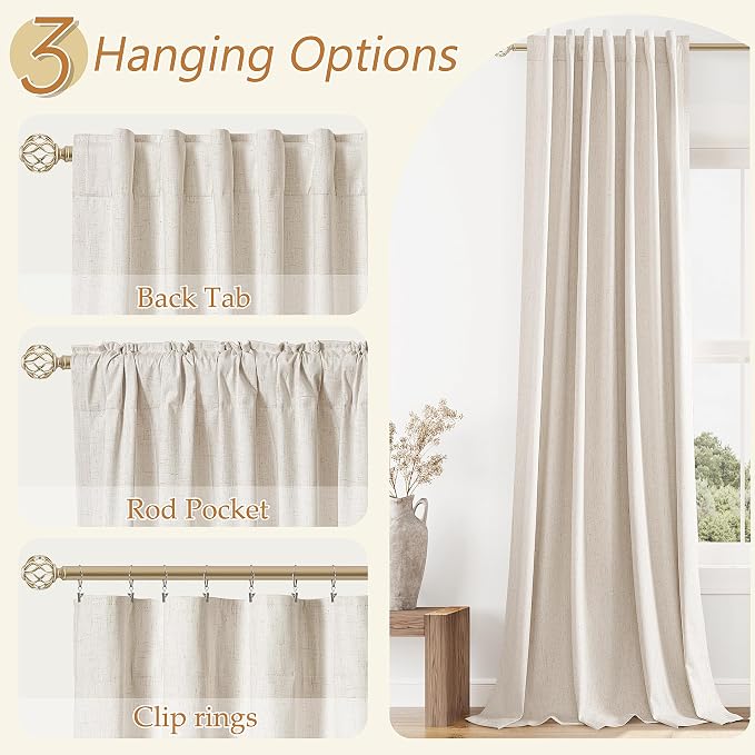 Guken 100% Blackout Linen Curtains 72 Inch Length 2 Panels Set - Image 6