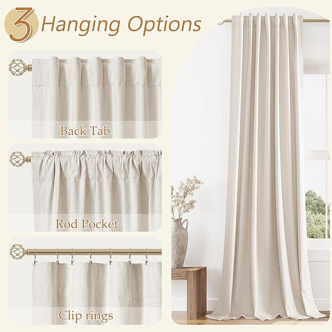 Guken 100% Blackout Linen Curtains 94 Inch Length 2 Panels Set - Image 6