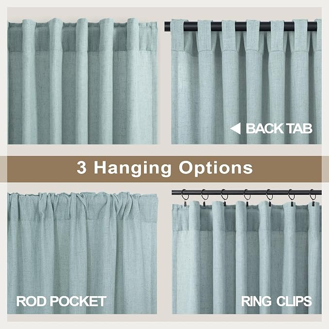Aqua Curtains 84 Inch Length for Living Room Pair Set Back Tab Pocket Linen - Image 4