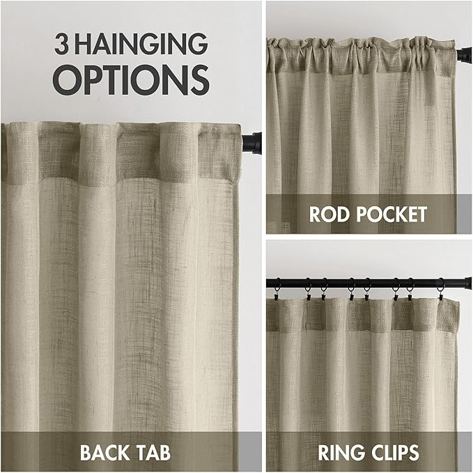 MIULEE Oatmeal Linen Curtains 84 Inch Length 2 Panels - Image 3
