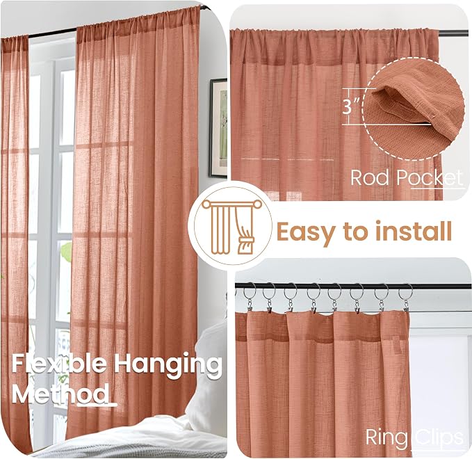 BGment Boho Terracotta Linen Curtains - Image 6