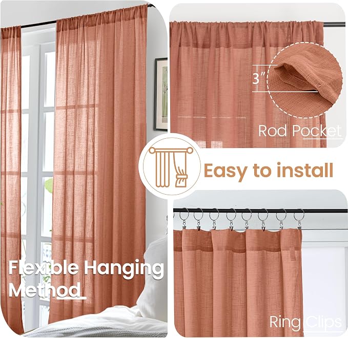 BGment Terracotta Linen Curtains 54 Inch Length - Image 6