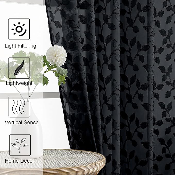Chyhomenyc Extra Long Black Sheer Curtains 108 Inch Length 2 Panels Set - Image 6