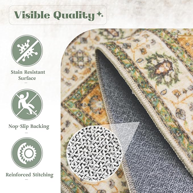 Area Rug 9x12 Washable Rug, Vintage Boho Medallion Rugs Non-Slip Soft Low Pile - Image 7