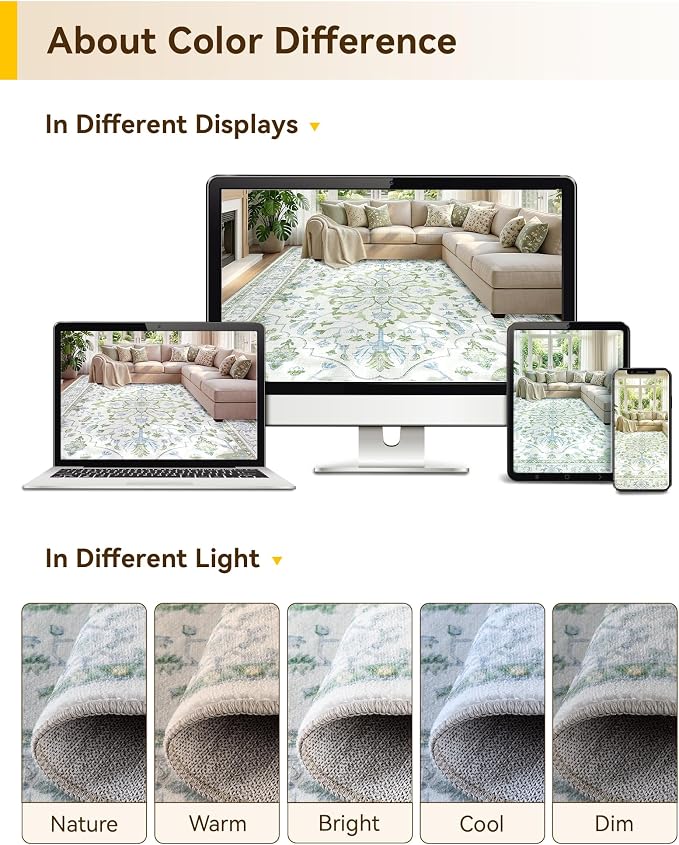 Area Rugs 9'x12' Washable Non-Slip, Floral Vintage Distress Print Pattern - Image 6