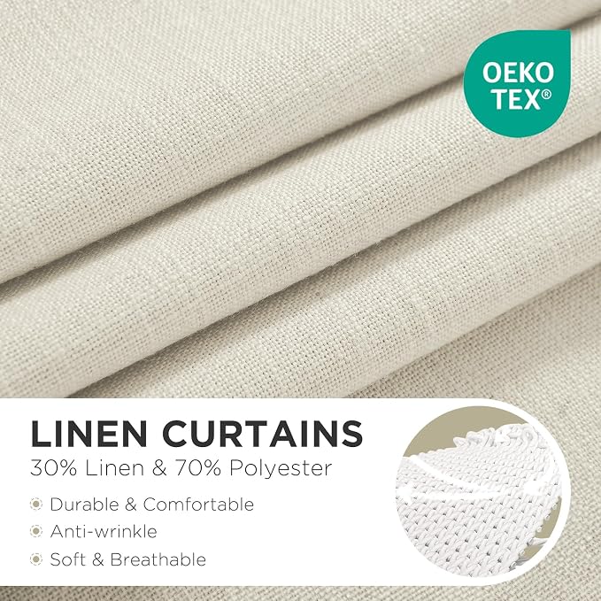Joydeco Linen Curtains 120 inch Length 2 Panel Set, Light Filtering Curtain - Image 2
