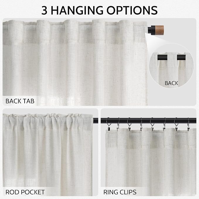 Nanspring Natural Linen Curtains 63 Inch Length - Image 2