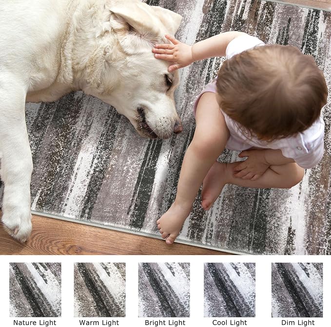 Lansny Modern Abstract Runner Rug 2.6x18, Dark Light Brown White Washable Long - Image 7