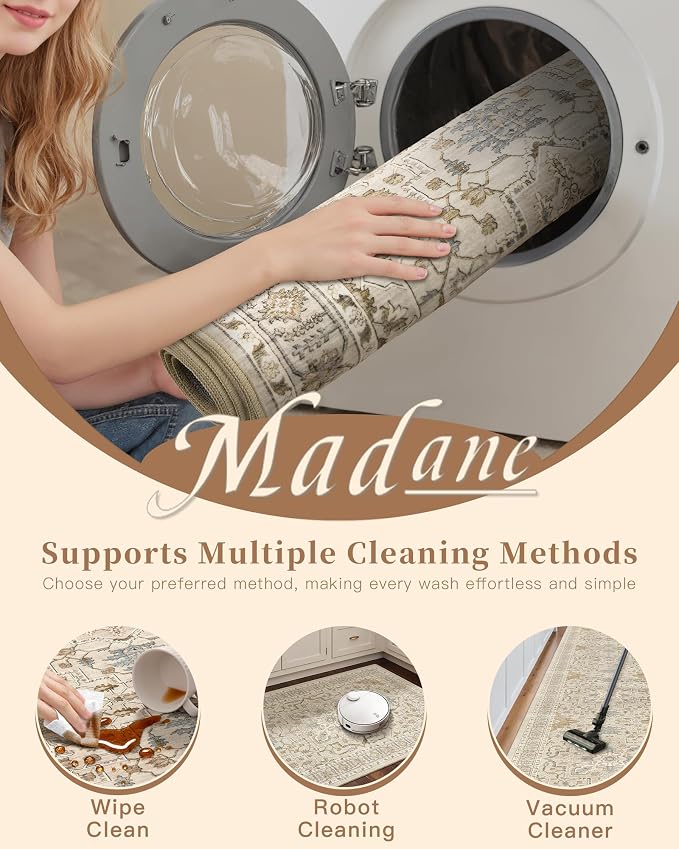 Madane Washable Area Rug 2x4, Small Entryway Rug Non-Slip Vintage Door Mat - Image 8