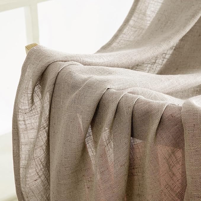 MIULEE Taupe Grey Linen Curtains 45 Inch Length 2 Panels - Image 6