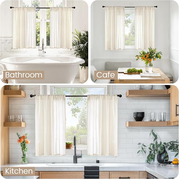 BGment Beige Linen Curtains 40 Inch Length - Image 2