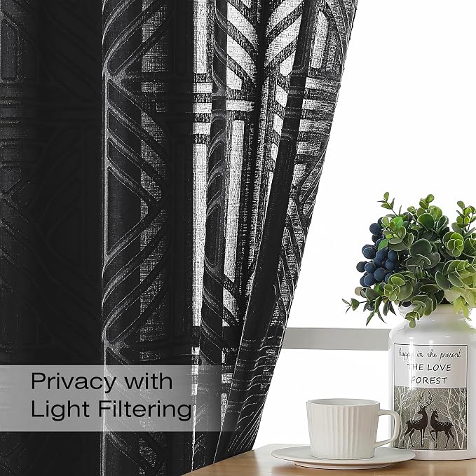 Simplebrand Sheer Black Kitchen Curtains 24 Inch Length Tier Curtains 2 Panels - Image 3